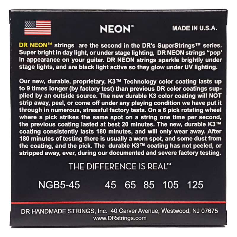DR Strings NGB5-45 HiDef Neon Green Saiten, 45-125